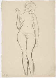 Standing Female Nude from the Front with Raised Right Arm